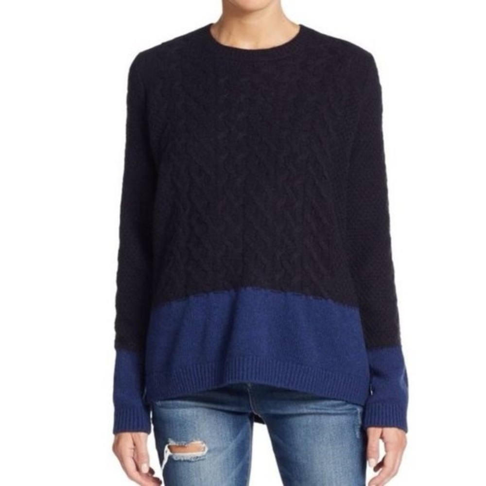Vince Cable Knit Wool Yak Blue Color Block Sweater Size Large